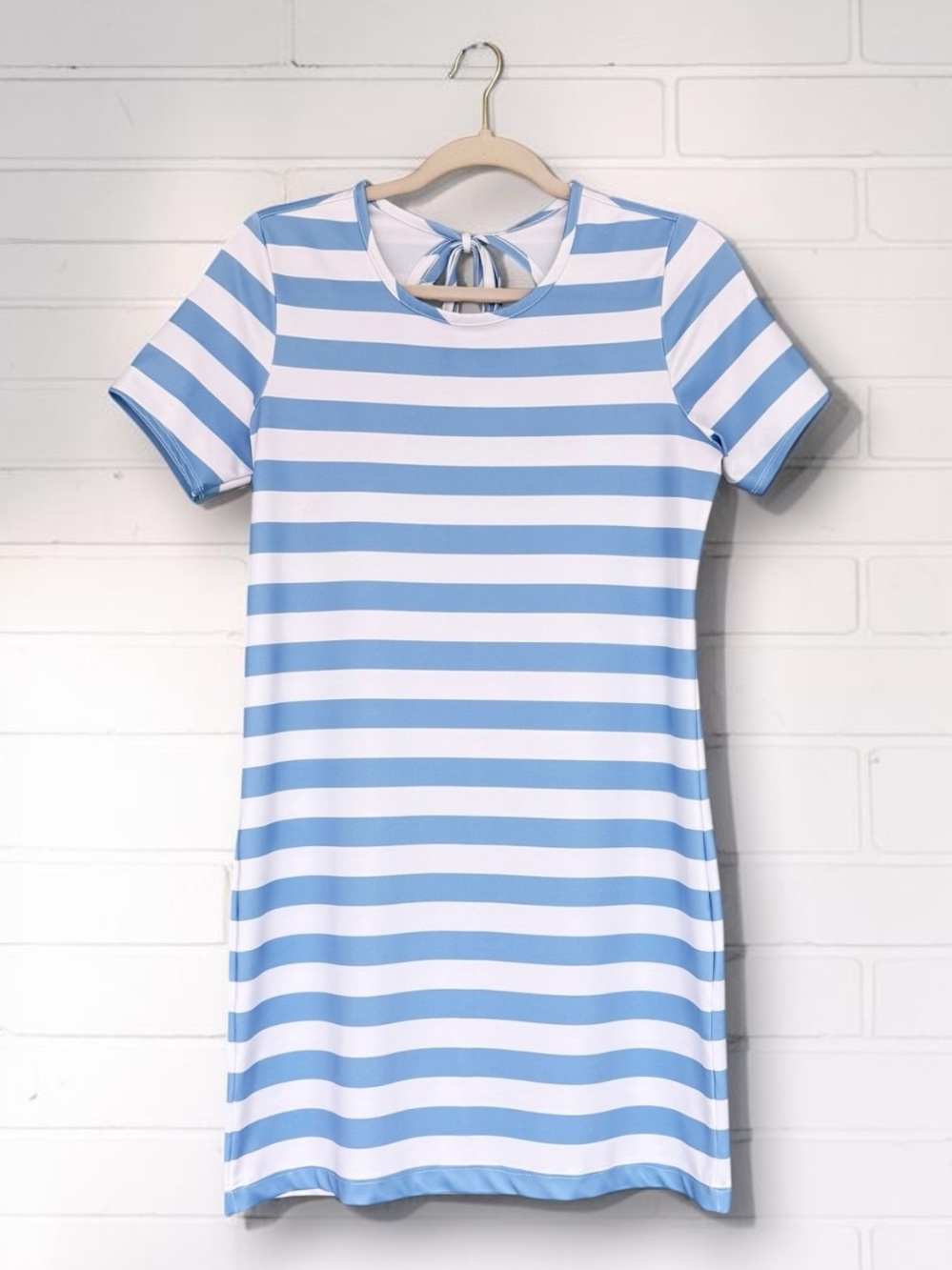711 Dudley Stephens Bali Dress Ice Blue Stripe Luxe Stretch XS